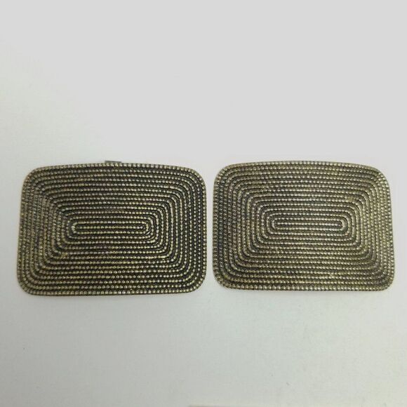 Vintage Retro Shoe Dress Clips, Rectangle Design Bronze Color 80s Estate - Picture 1 of 5
